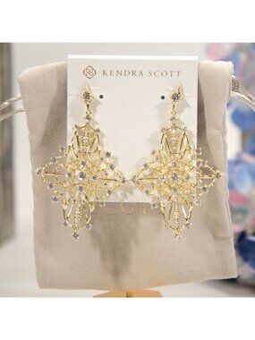 Kendra Scott Rosalie CZ Cubic Zirconia Statement Large Gold Earrings NWT